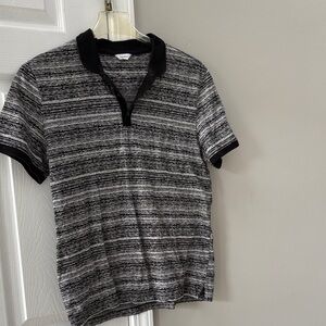 Calvin Klein Black and Gray Patterned Polo Shirt